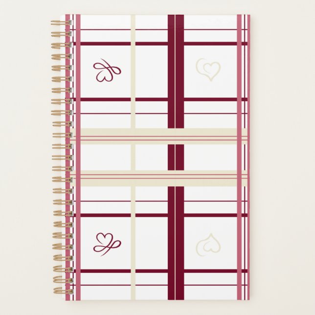 Agenda Plaid Hearts Spiral Planner- Whimsical Burgundy  (Anverso)
