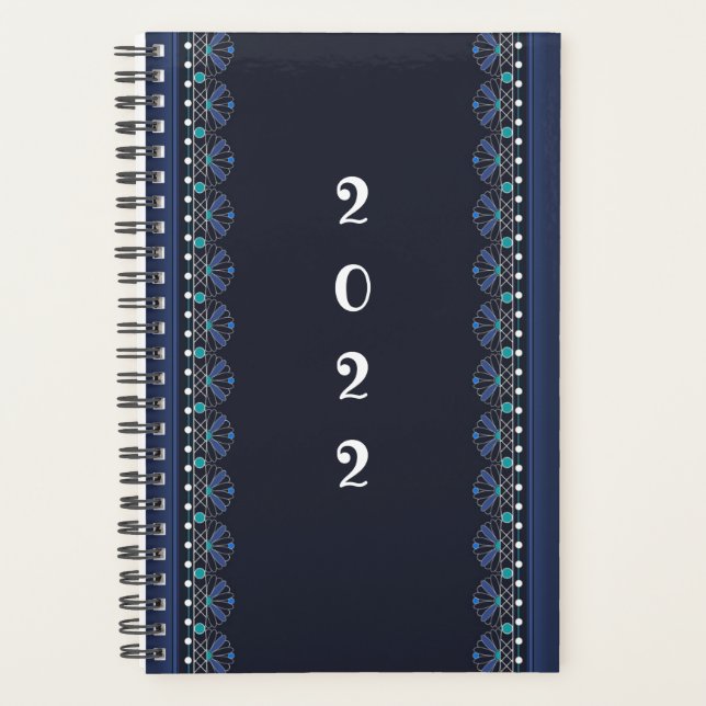 Agenda Plan Boho del patrón de encaje azul (Anverso)