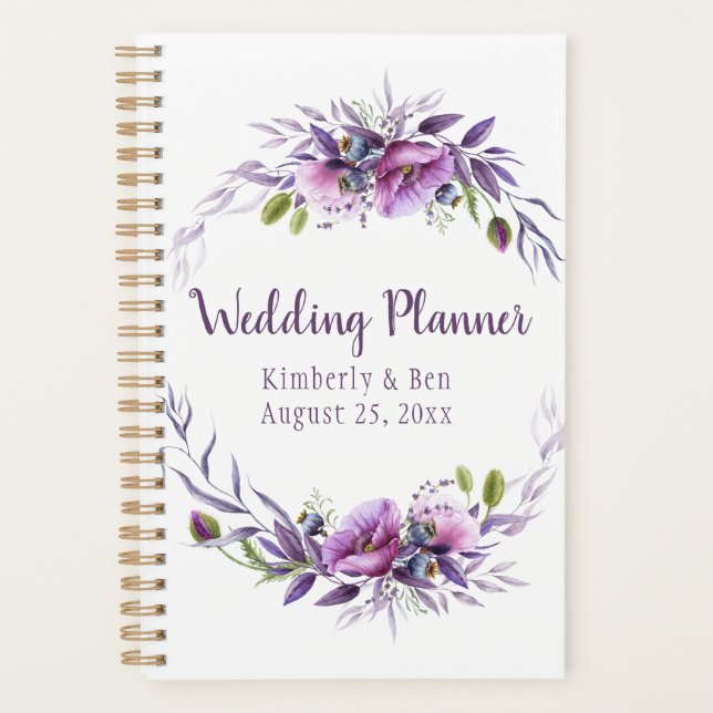 Agenda Plan de Boda Floral Violet Purple Lavender (Anverso)