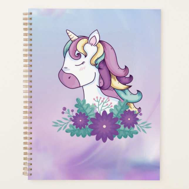Agenda Plan infantil morado de unicornio (Anverso)