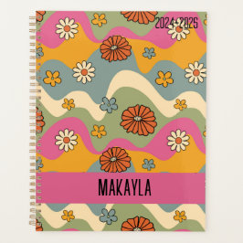 Agenda Plan Mensual Retro Floral Inspirado de los años 70