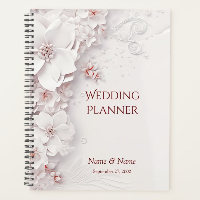 Agenda Planeador de casamiento con flores rosadas de Rubo (Anverso)