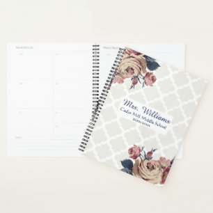 Agenda Planeador de profesores personalizado de floral de