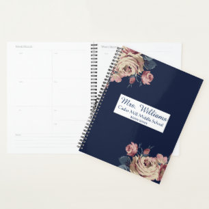 Agenda Planeador docente personalizado con flor azul de l