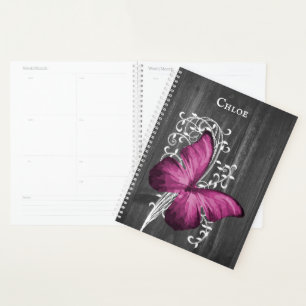 Agenda Planeador personalizado de mariposa rusa magenta