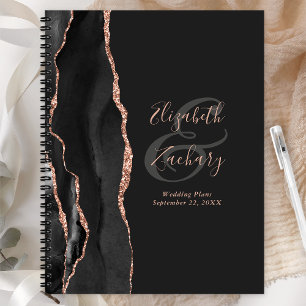Agenda Planes de Boda Agate Script Rosa Dorada Oscura