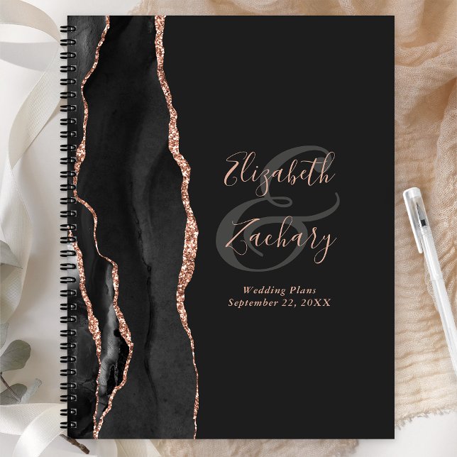 Agenda Planes de Boda Agate Script Rosa Dorada Oscura (Subido por el creador)