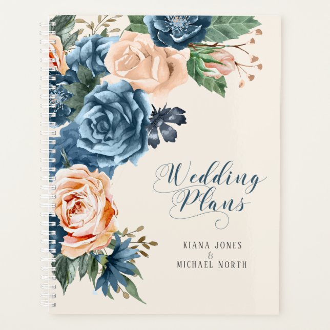 Agenda Planes de Boda azul/de rosas ID584 (Anverso)