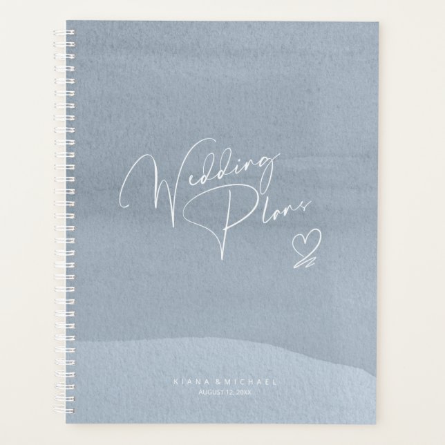 Agenda Planes de Boda caligráfico Dusty Blue ID771 (Anverso)