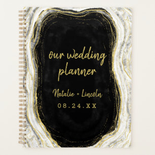 Agenda Planes de boda de geoda de ágata de oro blanco y n