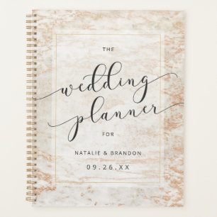 Agenda Planes de boda de mármol moderno en beige con cobr