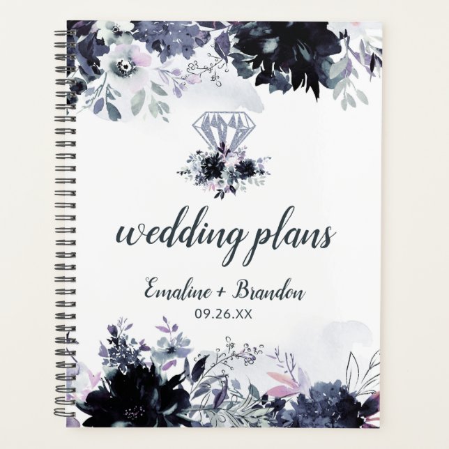 Agenda Planes de Boda de Moda de acuarela floral nocturna (Anverso)