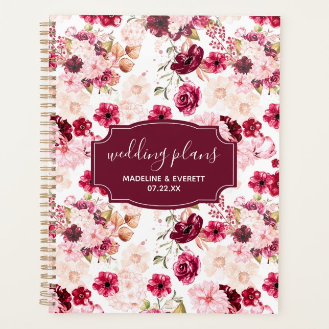 Agenda Planes de Boda floral de Moda rosa de Borgoña y Ru (Anverso)