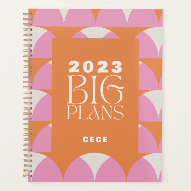 Agenda Planes grandes geométricos naranjas rosados modern (Anverso)
