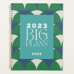 Agenda Planes grandes retro de color verde azul moderno<br><div class="desc">Planes grandes de la moderna tipografía geométrica elegante azul marino verde verde verde</div>