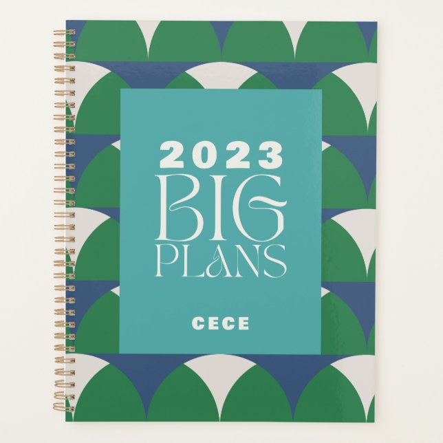 Agenda Planes grandes retro de color verde azul moderno (Anverso)