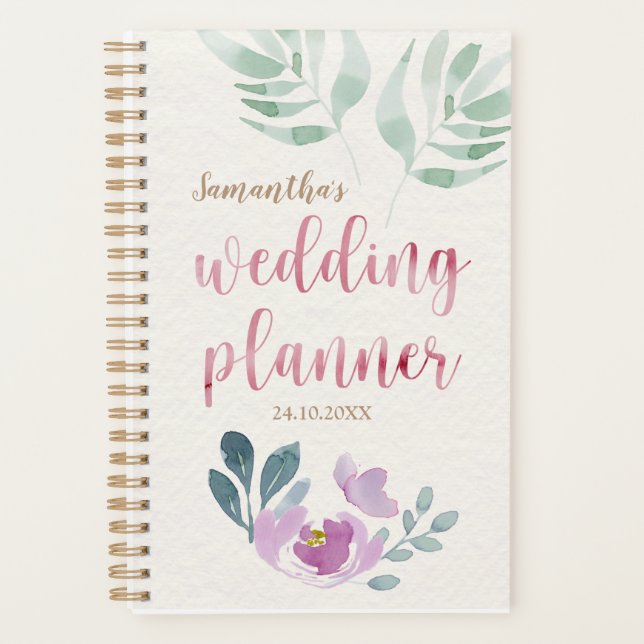 Agenda Planificación de Boda de acuarela floral (Anverso)