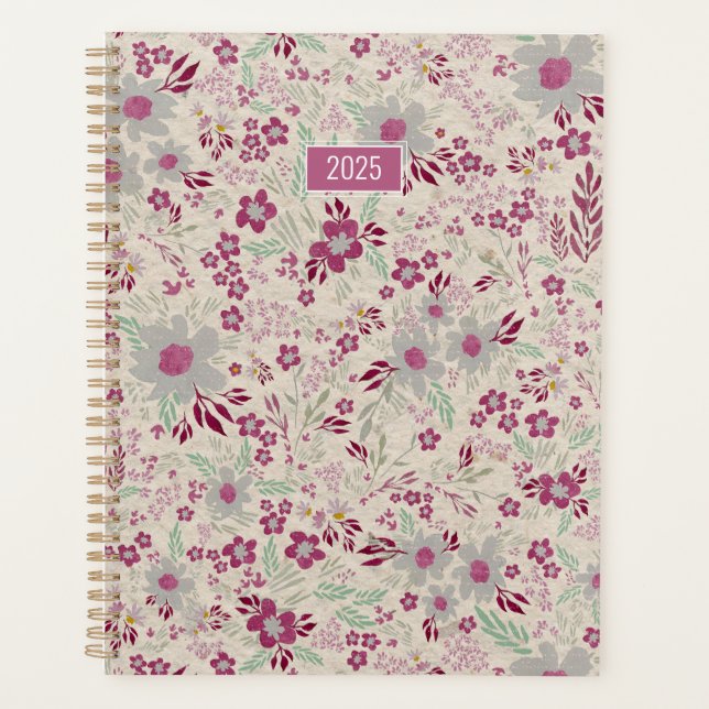Agenda Planner 2025 Floral gris rosa (Anverso)