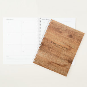 Agenda Planner Anual de Patrón Geométrico de Madera Moder