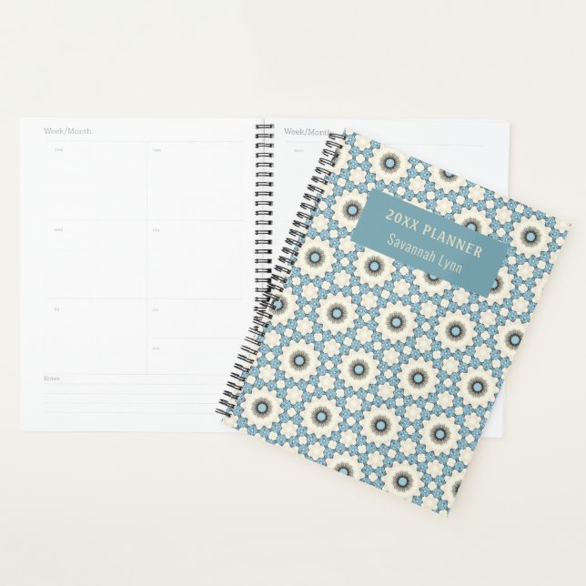 Agenda Planner anual retro floral azul (Demostración)