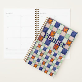 Agenda Planner azul naranja verde corazón gingham