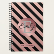 Planner Black and Rosa Gold Stripe 20XX