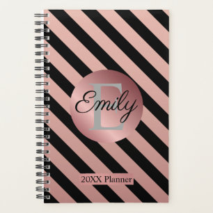 Agenda Planner Black and Rosa Gold Stripe 20XX