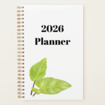 Planner blanco mínimo con hojas verdes pintadas