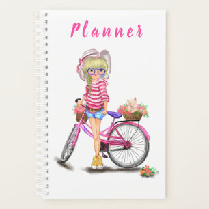 Agenda Planner Chica rubio con bicicleta rosa