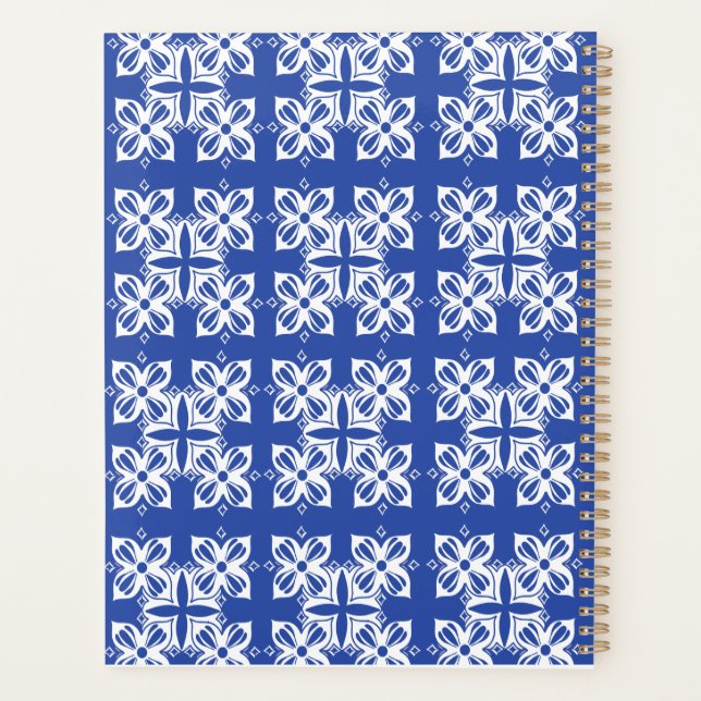 Agenda Planner clásico con patrones azules (Reverso)