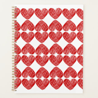 Agenda Planner con patrones de corazón rojo