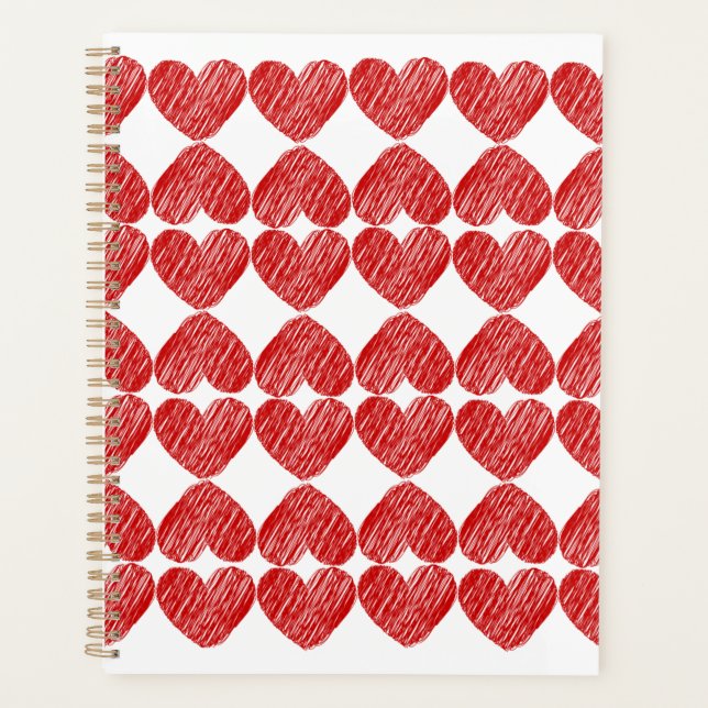 Agenda Planner con patrones de corazón rojo (Anverso)