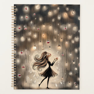 Agenda Planner con una cascada de luces brillantes