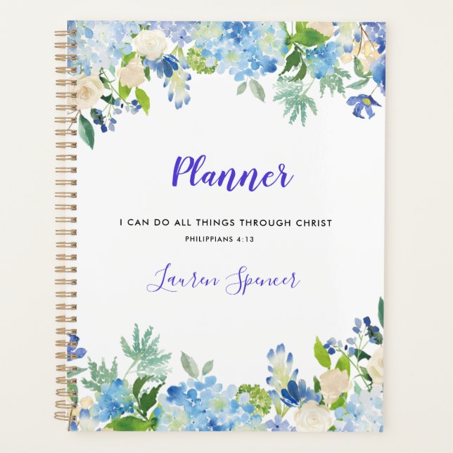 Agenda Planner cristiano floral de acuarela personalizada (Anverso)