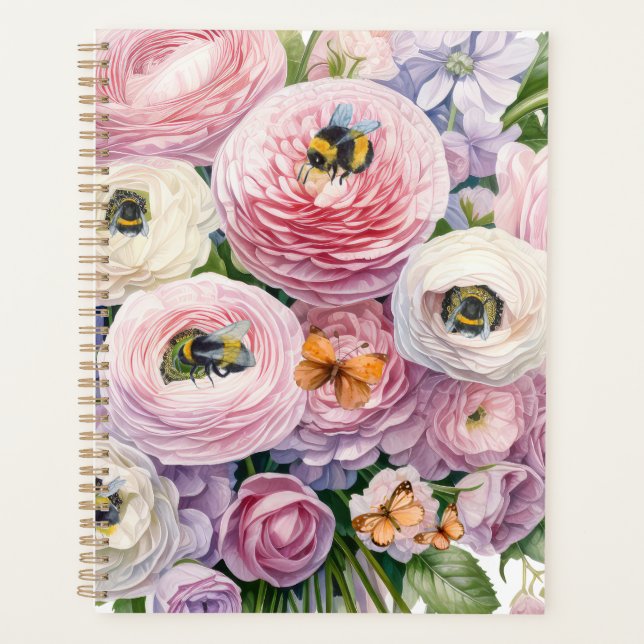 Agenda Planner de abejas y flores festivas (Anverso)
