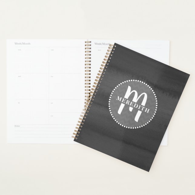 Agenda Planner de acuarela gris monogramado (Demostración)