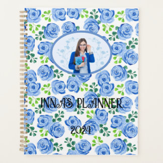 Agenda Planner de arte de sueño de Rosa azul acuarela