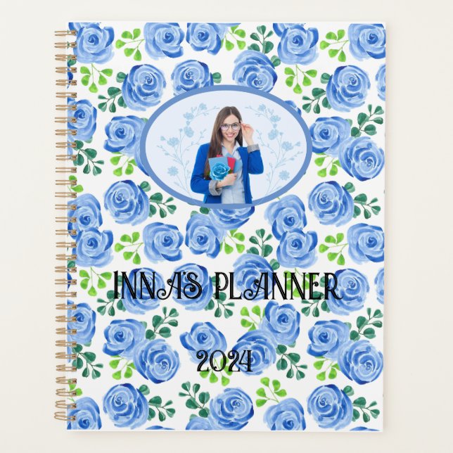 Agenda Planner de arte de sueño de Rosa azul acuarela (Anverso)
