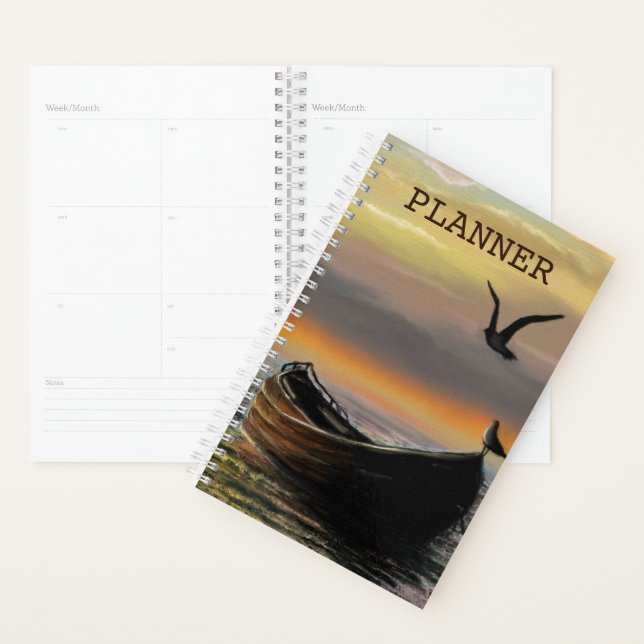 Agenda Planner de barco con puesta de sol en el mar (Demostración)