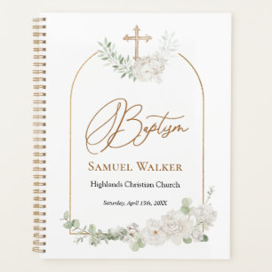Agenda Planner de bautismo de la cruz floral de Eucalyptu