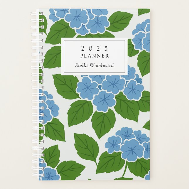 Agenda Planner de Blue Hydrangea 2025 (Anverso)