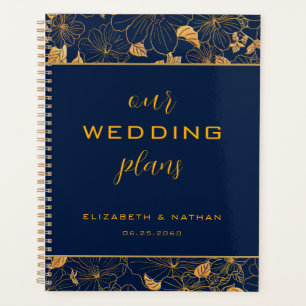 Agenda Planner de Boda Azul de la Marina Floral de Oro de