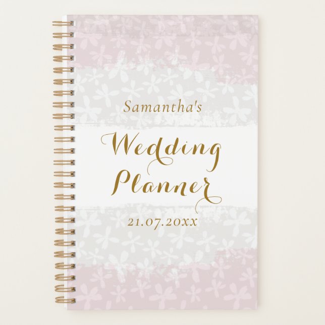 Agenda Planner de boda de oro moderno y rosa con flores d (Anverso)