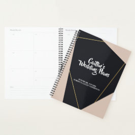 Agenda Planner de boda geométrico rosa negro y dorado