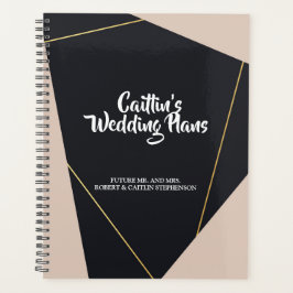 Agenda Planner de boda geométrico rosa negro y dorado