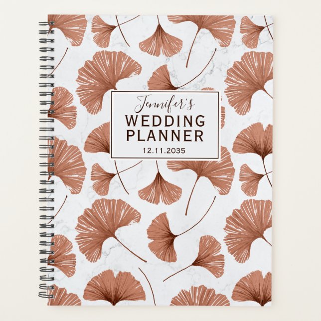 Agenda Planner de boda tropical de gingko follaje terraco (Anverso)