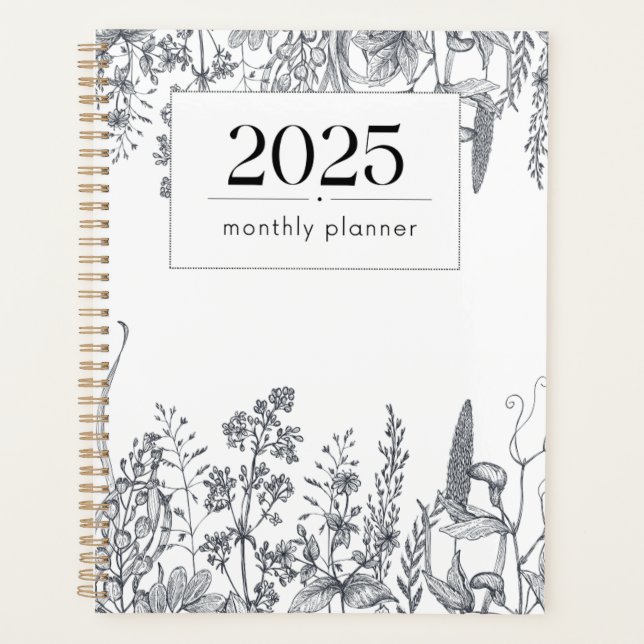Agenda Planner de bonito Floral Line Art Monthly 2025 (Anverso)