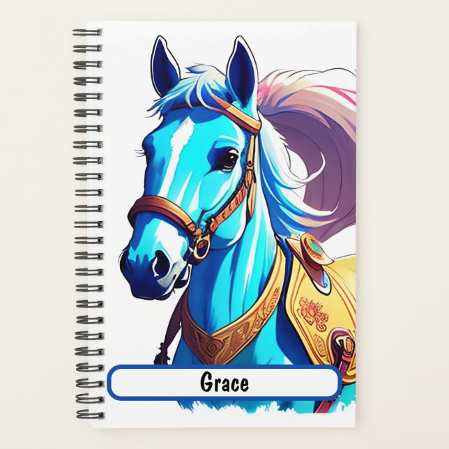 Agenda Planner De Caballo Azul Con Nombre De Personalizab (Anverso)