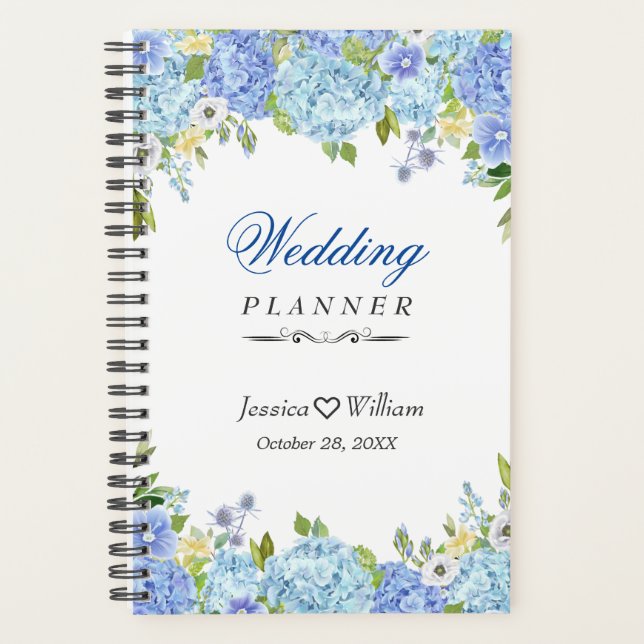 Agenda Planner de casamiento floral Blue Hydrangea Greene (Anverso)