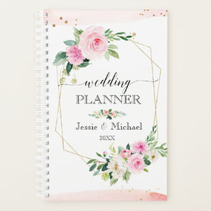 Agenda Planner de casamiento floral moderno de color rosa
